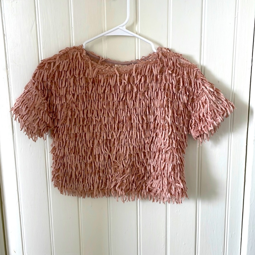 Zara girls fringe pink top. Like new. Size 7